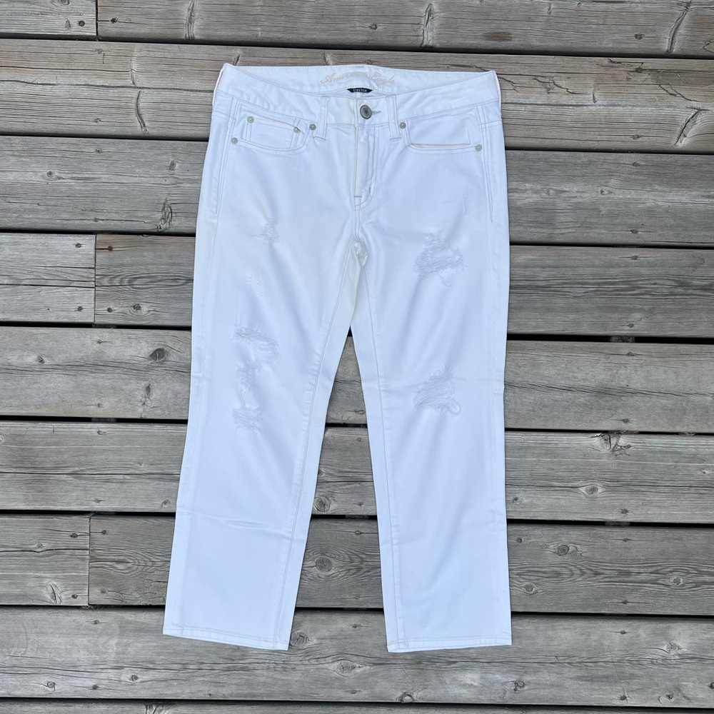 AMERICAN EAGLE | Distressed ‘boy fit’ Capri Denim